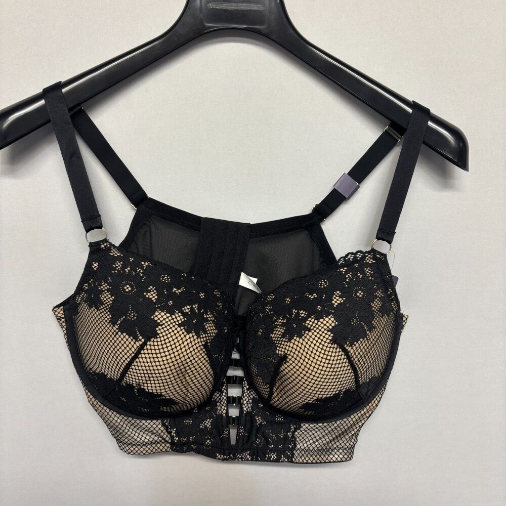 NWT Cacique Lane Bryant 42DD Fishnet Lace Boost Balconette Longline Bra D133 -24